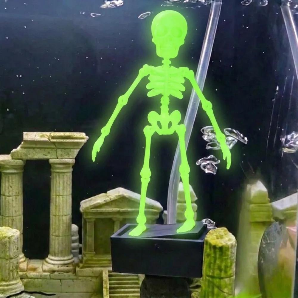 3D Printed Dancing Skeleton Aquarium Bubbler Plastic with Air Tube Fish Tank Dance Skull with Air Tube Dynamic Skeleton Bubbler