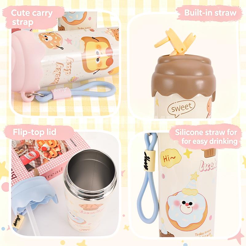 600Ml 201Stainless Steel Water Bottle Keeps Drinks  Or Cold Large Capacity Cute And Trendy Design Convenient Carrying