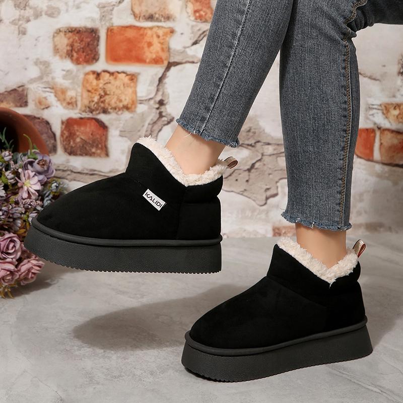 Warm Fleece Lining Platform Snow Boots for Women Non Slip Thick Sole Winter Ankle Boots Woman Flat Heels Indoor Cotton Shoes
