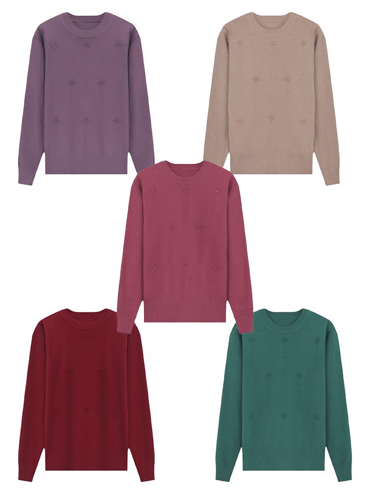 Midlife & Senior Fall Style Round Neck Long Sleeve Loose Fit Versatile Knit Sweater Top