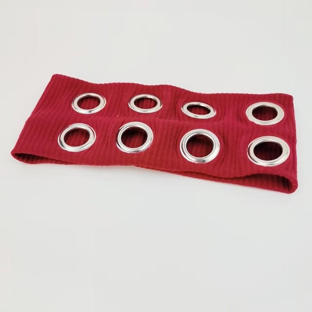Round Hole Hollow Headband Elastic Stretchy Fabric Metal Punk Headband Hollowed Out Sports Sweatband Wide Headband красный