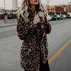 Luxury Women Long Sleeve Lapel Collar Print Woolen Leopard Thick Warm Midi Coat