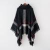 European and American High Neck Plaid Cape - Batwing Sleeve Knitted Pullover Shawl for Women