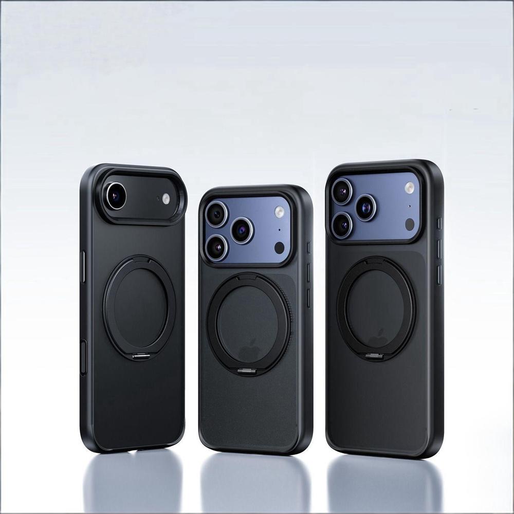 For Magsafe Magnet Ring Rotating Fold Magnetic Stand Phone Case For 17 Pro Max Air 17Pro Solid Color Matte Armor Cover