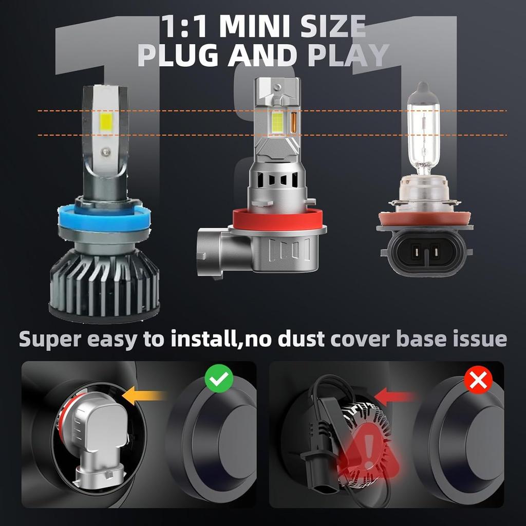 H11/H8/H9 Light Bulbs,Super Bright 6500K Cool White, Direct Replacement For Halogen Bulbs,High Visibility,70000H Lifespan, No Flicker