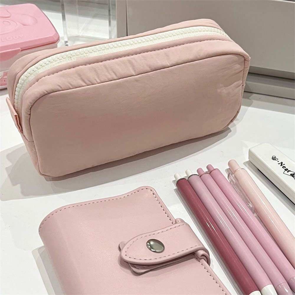 Simplicity Solid Color Pen Bag Zipper Design Large Capacity Pencil Case Portable Stationery Bag Gift
