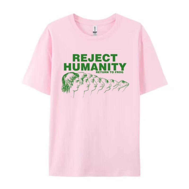 Unisex Unisex Reject Humanity Funny Meme Frog TShirts Hippie Retro Weirdcore Graphic Tees Cool Evoloution Shirt Unisex Humor Tops