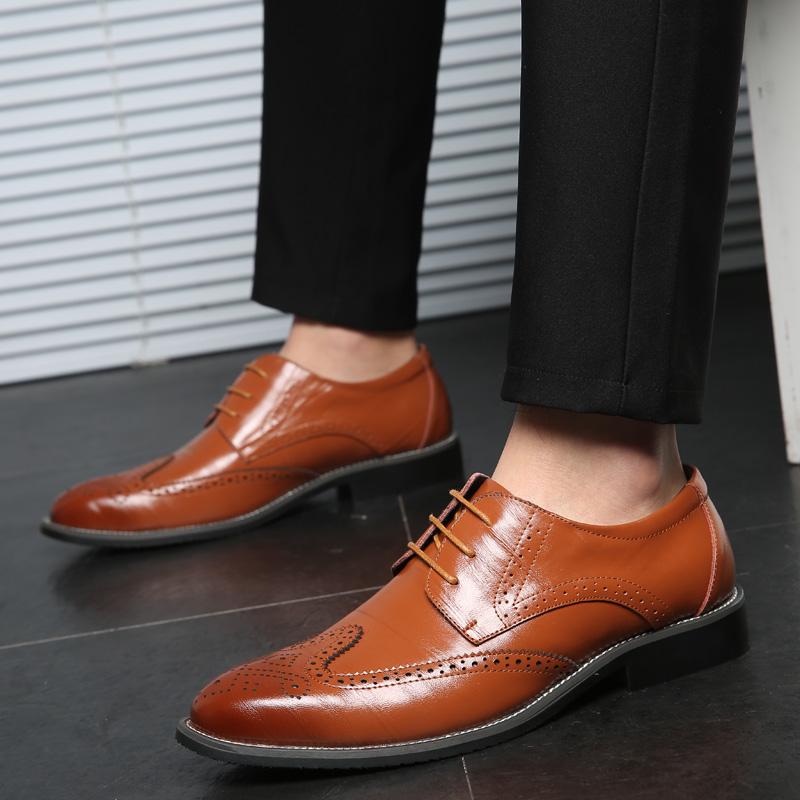 Men Oxford Genuine Leather Dress Shoes Formal Business Shoes Lace Up Flats Male Casual Shoes