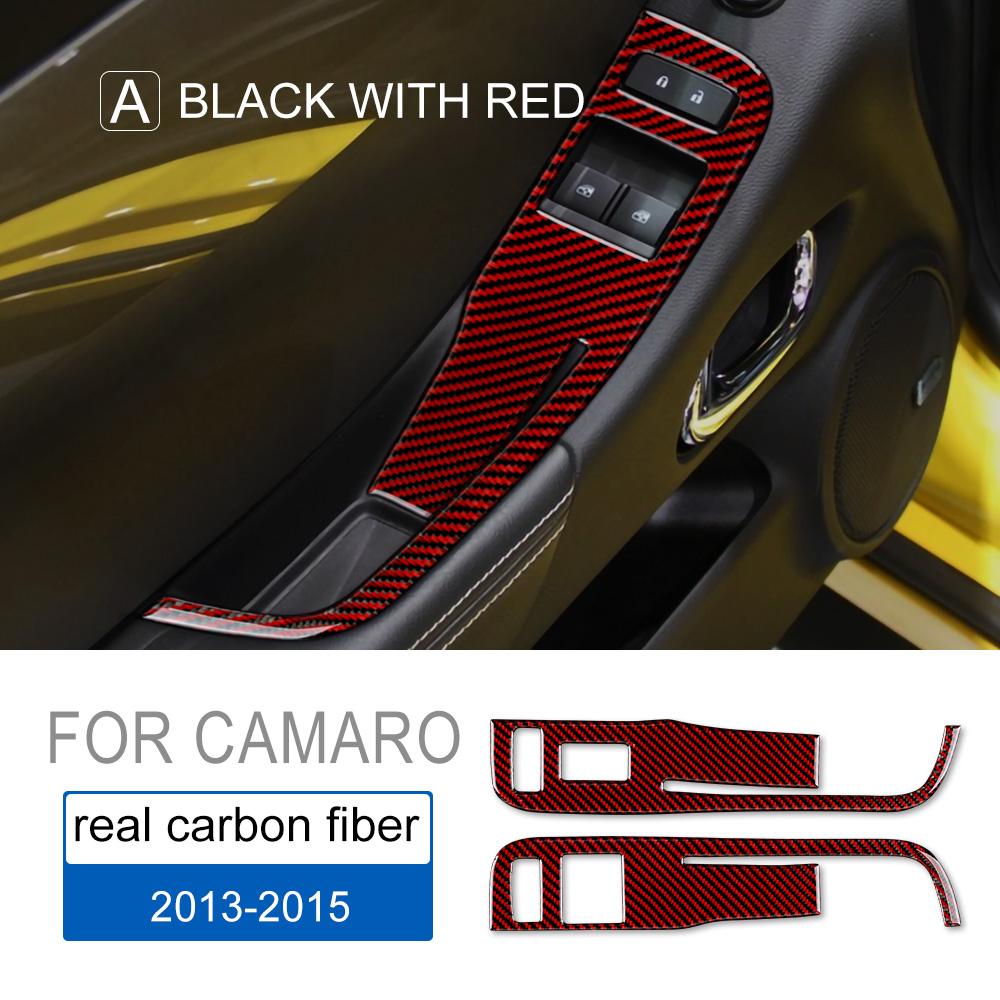 Carbon Fiber for Chevrolet Camaro 2013 2014 2015 Accessories Interior Trim Door Window Lifter Control Switch Panel Cover Sticker