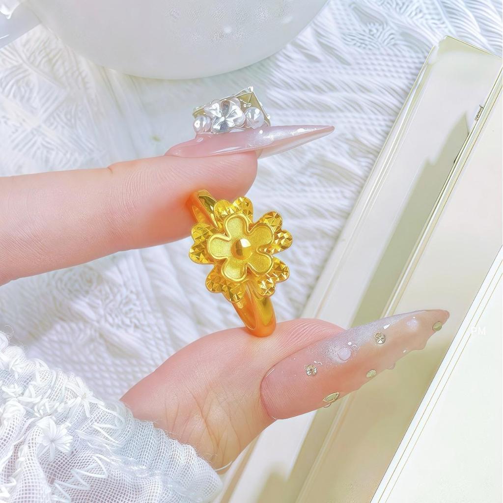 Women's Gold-Plated Peach Blossom Double-Layer Open Ring