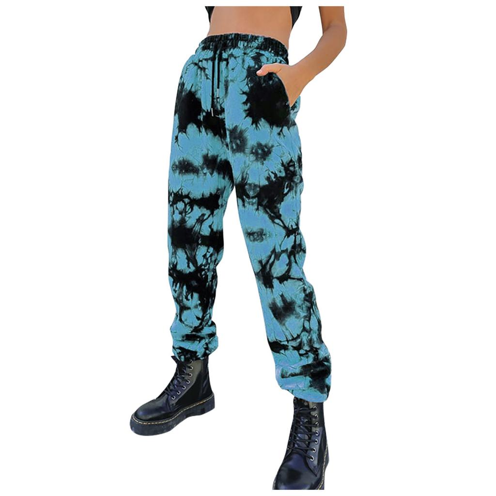 Fashion Women's Casual High Elasticity Tie-Dyed Elastic Band Pants With Pockets