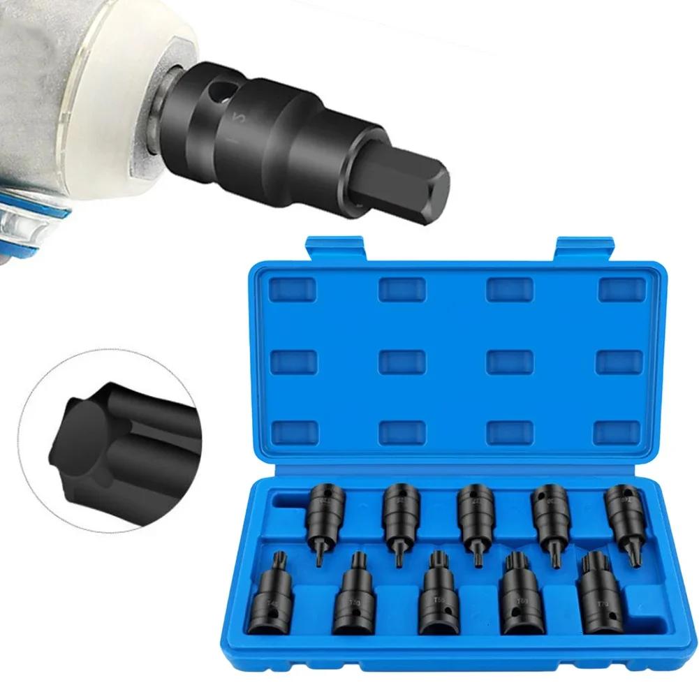 10pcs 1/2 Inch Hexagon Socket Adapter Head Screwdriver Bit Drive For T20-T70 Square Head Wrench Power Tool Accessories