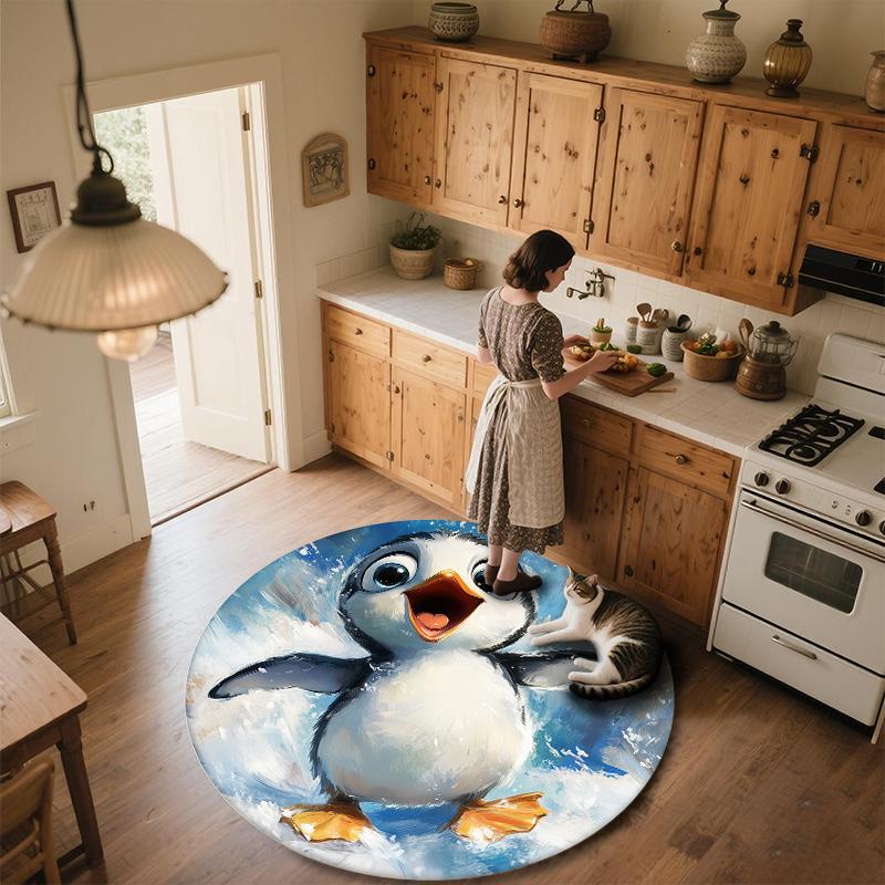 Snowing Penguin,Round Area Rug,Carpet Rug for Living Room Bedroom Sofa Playroom Decor,Non-slip Floor Mat