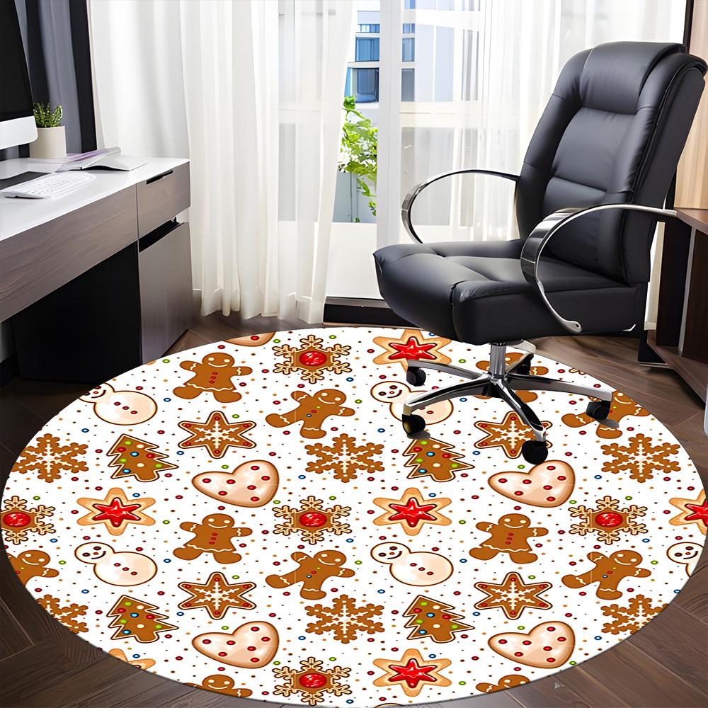 1pc Gingerbread Cookies Christmas Carpet for Office Non-Slip, Round Carpet, Soft & Comfortable, Carpet for Office, Lightweight Round Floor Mat
