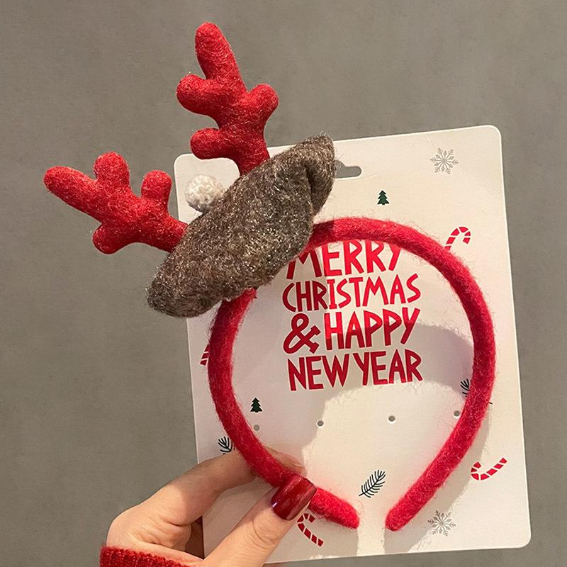 Urocza kreskówkowa świąteczna opaska na głowę Święty Mikołaj puszysta świąteczna pętla do włosów z porożem renifera jelenie uszy zielona kokarda świąteczne akcesoria do włosów