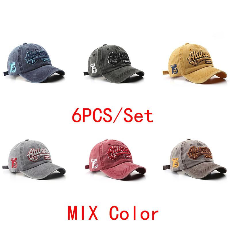 6PCS Embroidered Baseball Cap For Women Men New Spring Summer Solid Sunhat Retro Washable Sport Snapback Cap Hip Hop Fishing Hat