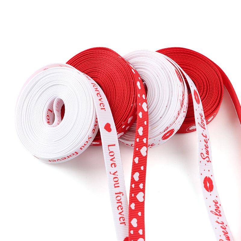 (5 Yards/Packung)10mm Valentinstags-Dekorationsband Geschenkstrauß Verpackungsmaterial Druck Ripsband Geschenkbox Feiertag
