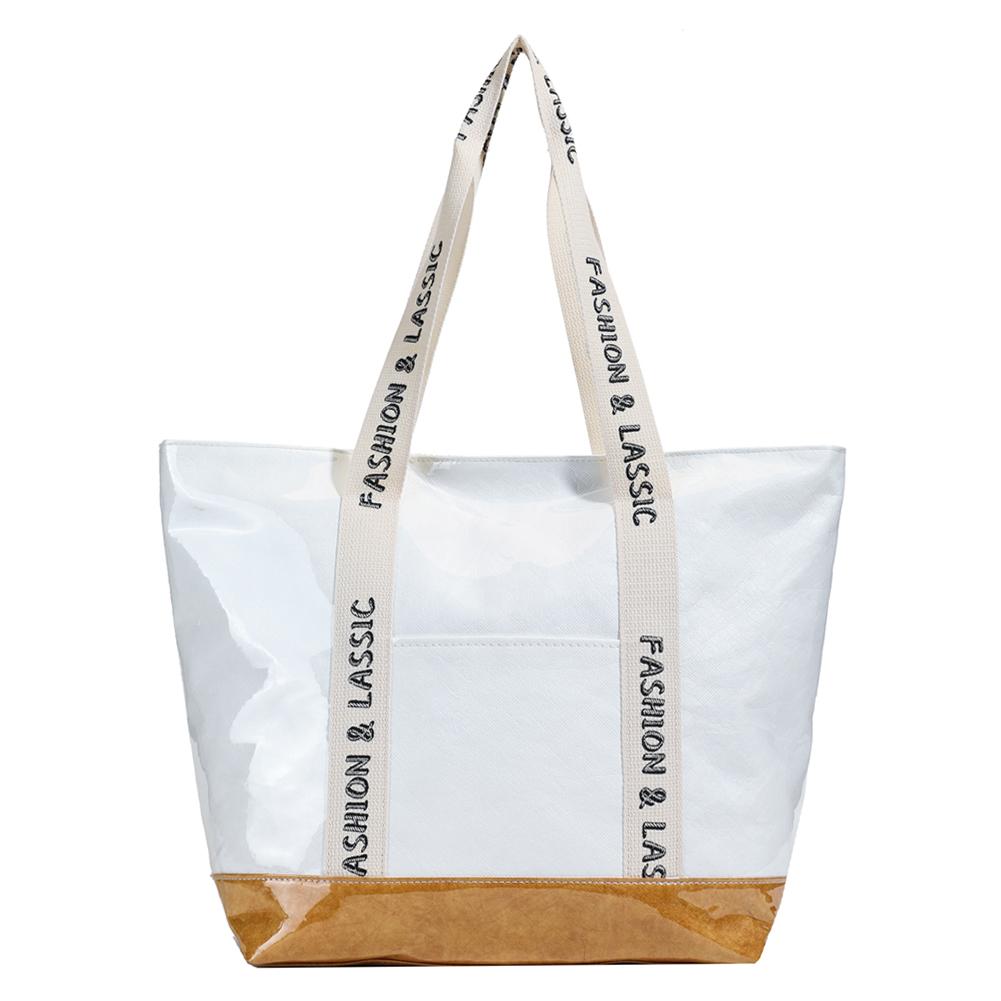 Women Fashion Shoulder Bag Large Capacity Simple Carrying Bag Patchwork Stylish Shoulder Purse Letter Print PVC Commuting Bag