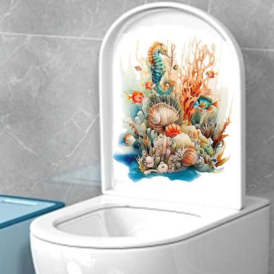 Underwater World Toilet Stickers: Coral, Starfish, and Fish; Bathroom Toilet Seat Decorative Stickers; Bathroom Toilet Stickers