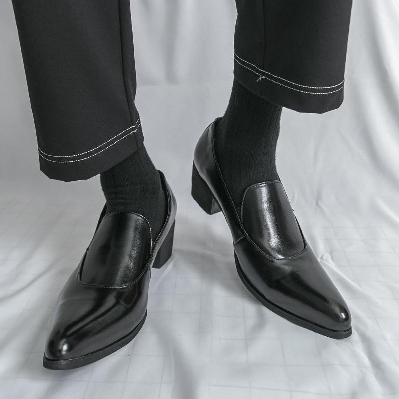 Men Loafers Leather Individuality Formal Business Shoes Pointed Toe Heel Wedding Dress Prom Shoes Over Sized