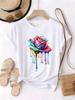 Rose Print Plus Size Women's Round Neck Summer Casual Short Sleeved Street Fashion Versatile Plus Size T-shirt
