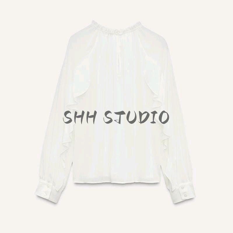 Spring New Women's Clothing Romantic Style Crew Neck Casual Loose Trim Laminated Decoration Blouse 2122925