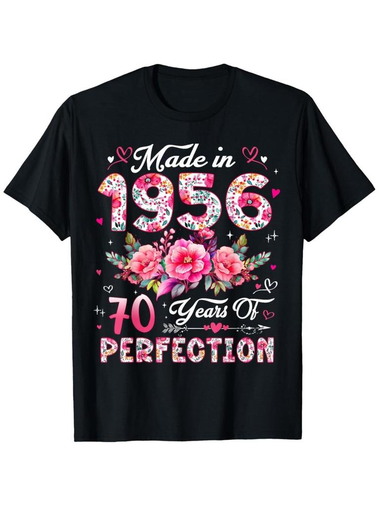 Women'S Floral T-Shirt, 70Th Anniversary Edition, Produced In 1956, Women'S Comfort Fit, Round Neck