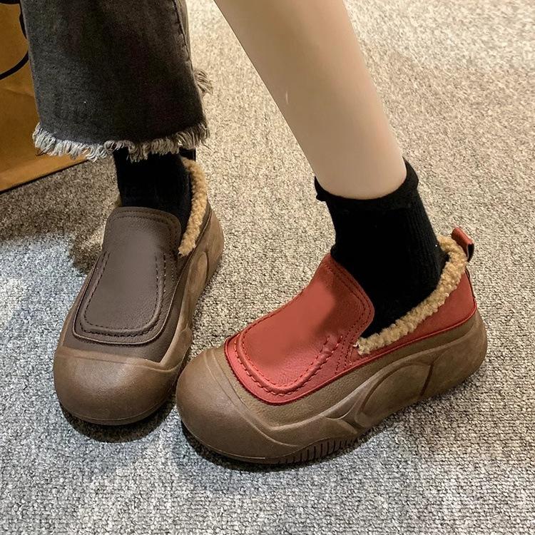 Hair Thick-soled Fluffy Shoes Autumn and Winter 2025 New Outer Wear Velvet Warm Cotton Shoes One Pedal Casual Loafers