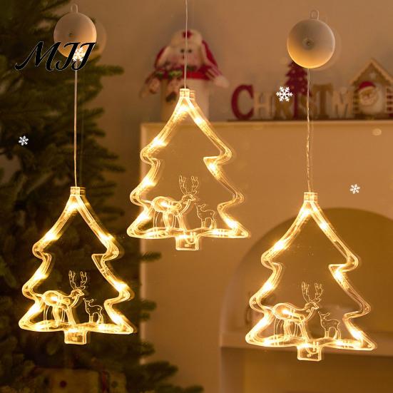 No Drill Glass Wall Decor LED Christmas Star Window Light, Tree Letter Suction Cup Hanging Lamp Versatile Party Venue Decorations for
