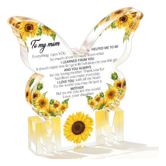 Printed Acrylic Ornament Gifts for Mom Gifts from Daughter or Son Standing Heart or Butterfly Shape Clear Acrylic Sign Mother's Day Gift for Mom