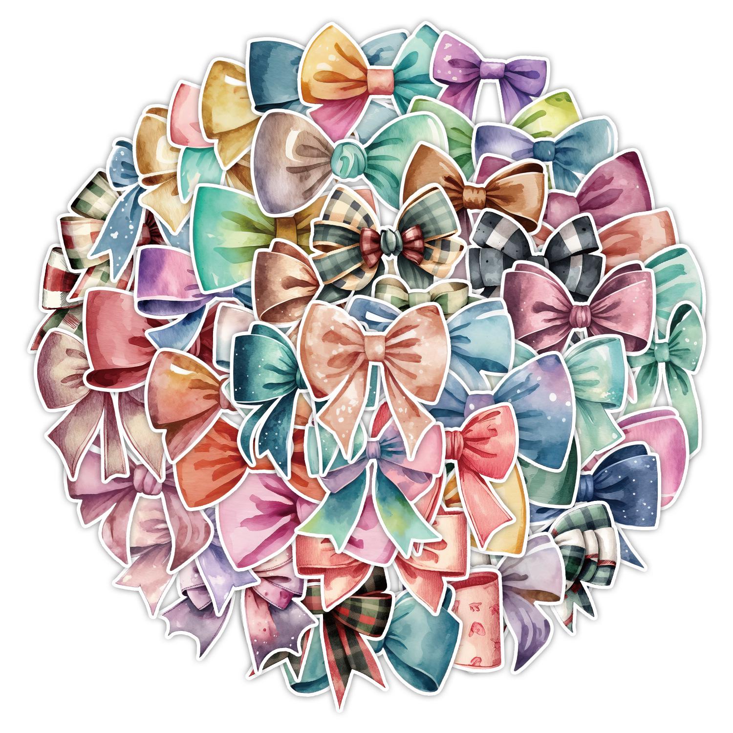 50 Bow Graffiti Stickers for Decorating Laptops, Phones, Water Bottles - Waterproof, Creative Pack for Kids Journals