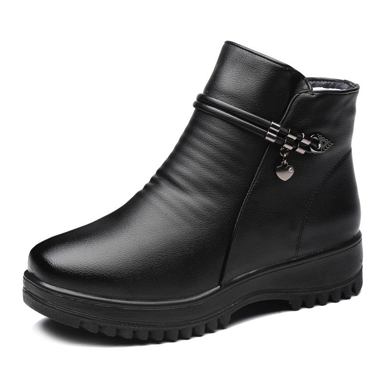 Fashion GKTINOO Solid Black Women Snow Boots Classic Plush Winter Shoes Female Ankle Boots Plus Size 35-43 Ladies Leather Booties