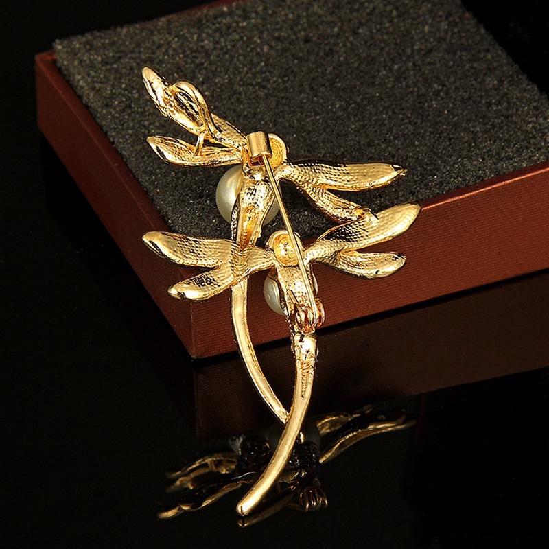Креативная бижутерия, женская двойная брошь-булавка в виде стрекозы, брошь из сплава с насекомыми и жемчугом и стразами