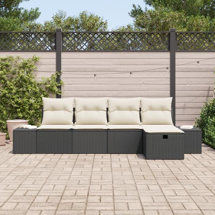 VidaXL Ensemble de 5 Canapés de Jardin avec Coussins Noir Rattan Synthétique 3359356