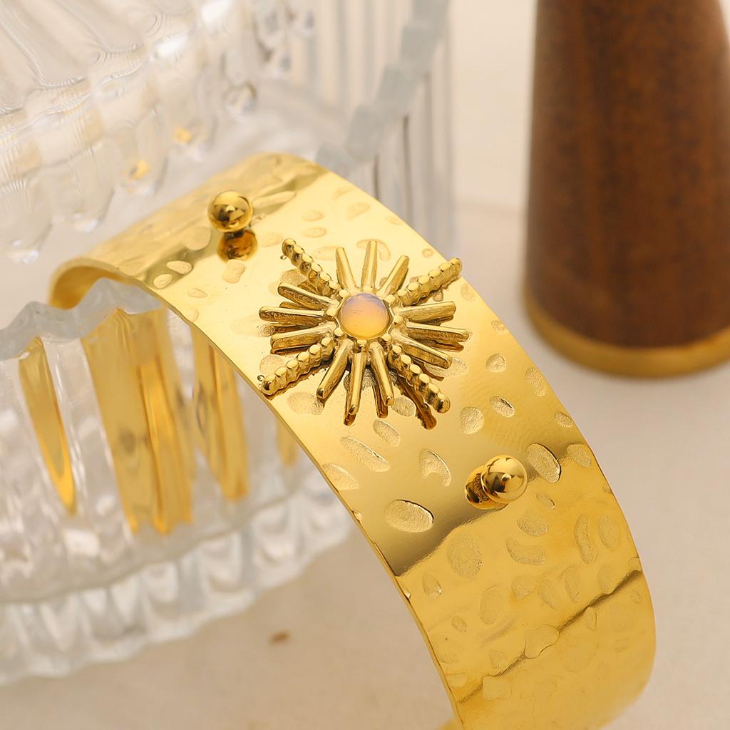 Percussion Pattern Mangxing Natural Stone Bracelet Titanium Steel Wide Version Fashion Tide Exaggerated Design Inlaid Stone Stainless Steel Hand