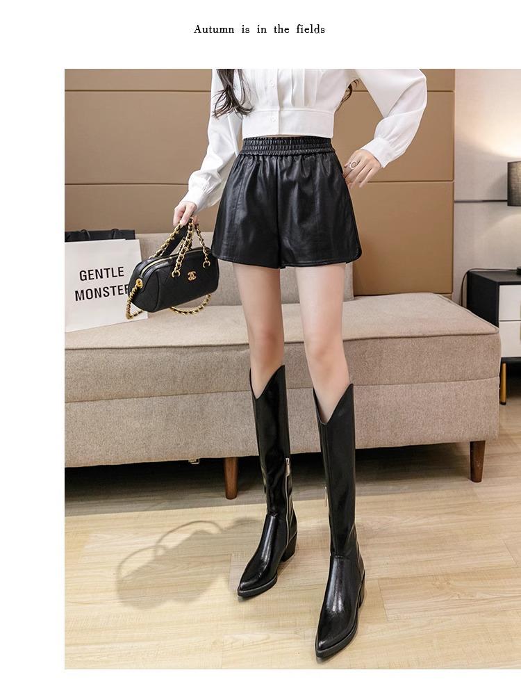 2025 Sleek High-Waist Leather A-Line Shorts: Versatile, Casual, Loose-Fit for Spring & Autumn