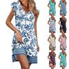 Abito Estivo da Donna Manica a Volant Scollo a V Abiti Corti Moda Casual Ampio A Linea Svasato Abito da Sole con Tasca