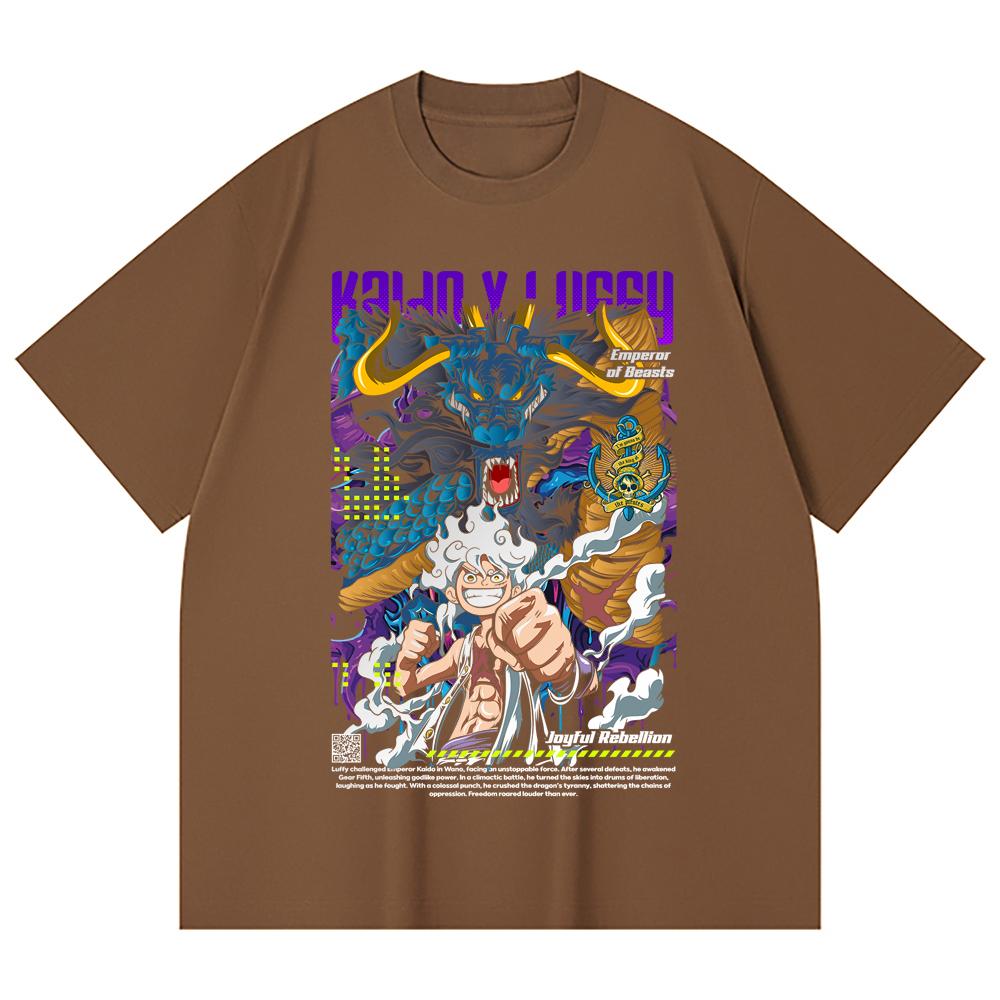 T-shirt Unisex Pesante 100% Cotone 230 g/m² Pezzo Unico Stampa V35 Luffy Kaido