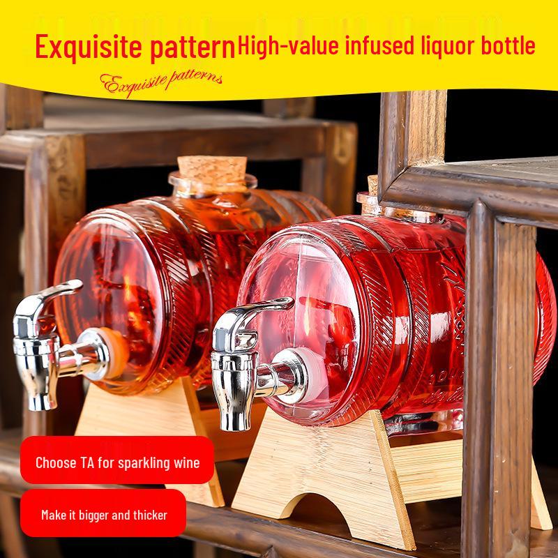 Barril de Vinho de Vidro Transparente com Torneira - Garrafa Selada para Fermentação de Vinho de Ginseng e Suco, Capacidade de 2 Jin