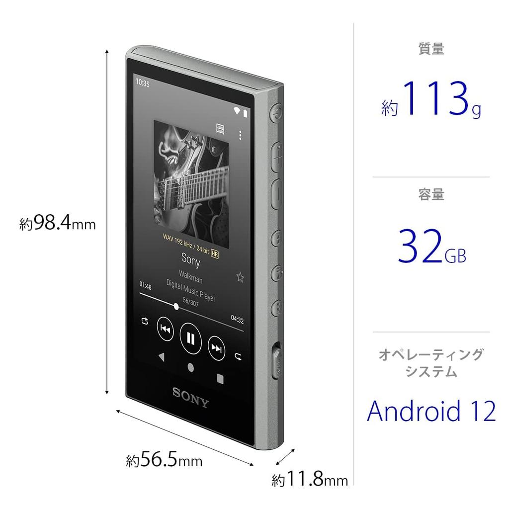 Sony Walkman NW-A306 32GB A300 Series MP3 Player Bluetooth Android Support Touch Panel 36 Hours Hi-Res Streaming LDAC aptX HD 360 Reality Audio Gray