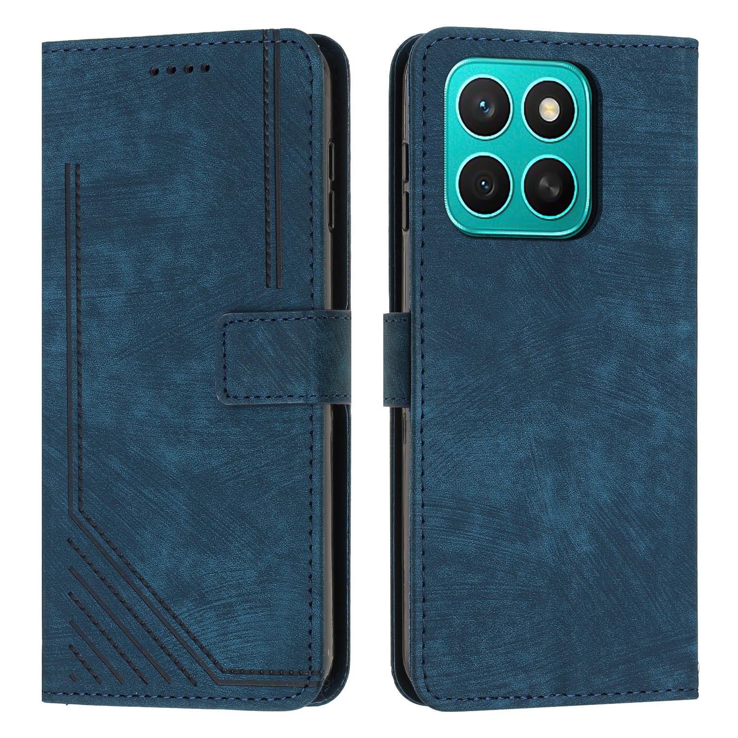 

For Honor X8c 4G Case Imprinted Lines Leather Phone Cover with Stand D