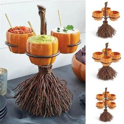 Halloween Pumpa Snacks Hylla Fruktfat med Träställ Godisskål Kök Party Mat Visningsbricka