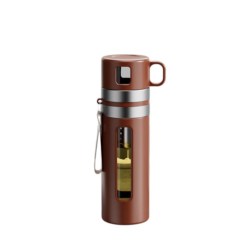 

520ML Glass Tea Water Bottle With Tea Infuser High Borosilicate Glass Tea Water Separation Water Cup Travel Filtering Tumbler 520ml коричневий