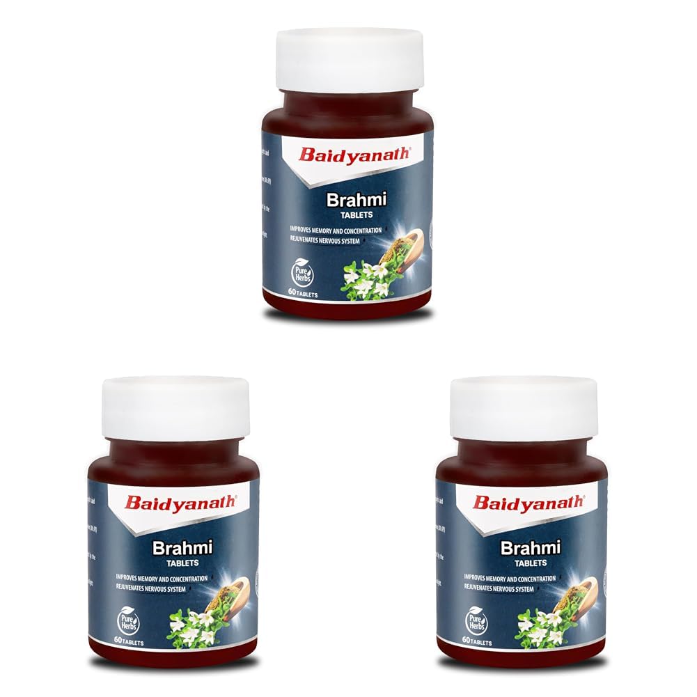 

Baidyanath Brahmi Tablets 60 Tab Pack Of 3 For Mind Relaxation Stress Relief Cognitive Wellness