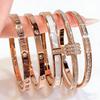 18K Gold Diamond-Inlaid Titanium Steel Bracelet, Women's Niche Luxury Design, Stainless Steel Hollow Letter Style.