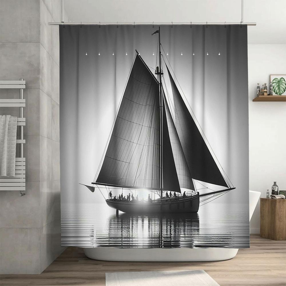 Vintage Sailboat Shower Curtain Waterproof Decorative Home Bathing Room Decoration With Hooks Included