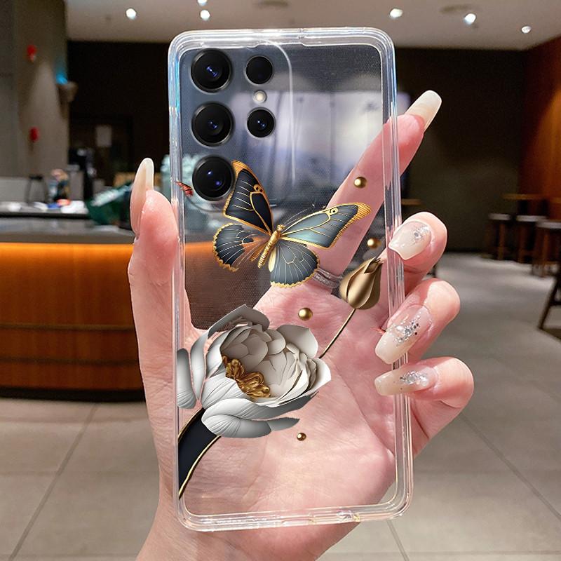 Bag Clear Case For New Hot Samsung Galaxy S26 Ultra S26 edge S 26 Plus Cover Luxury Pretty Butterfly Flower Soft TPU Phone Cases