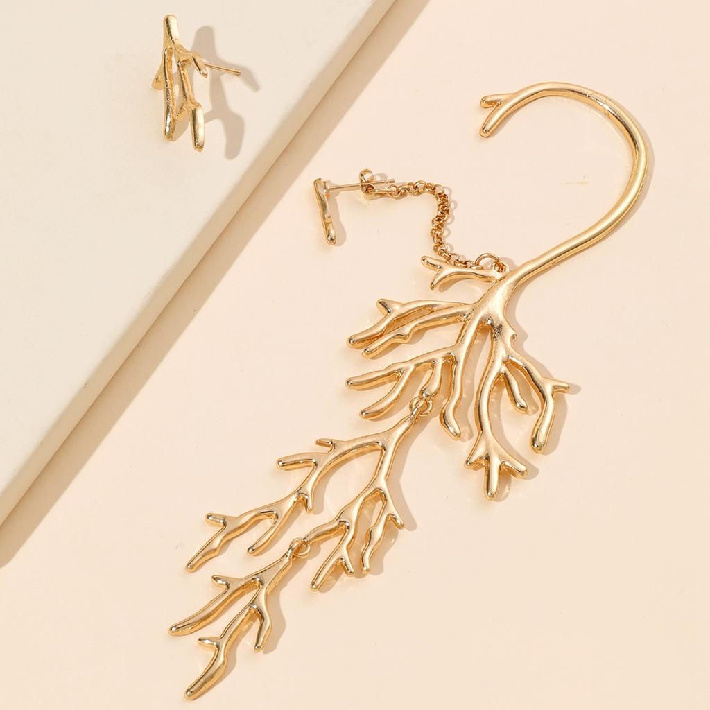 Fashion Jewelry, Versatile Metal Personality Coral Left And Right Asymmetrical Long Earrings Earrings