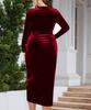 Plus Size Velvet Bodycon Dress - Long Sleeve, Pleated, Deep V Neck for Parties & Cocktails