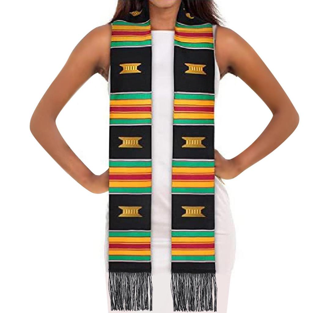 Black Satin Double Layer Tassel Graduation Stole with Logo for Coming-of-Age Ceremony